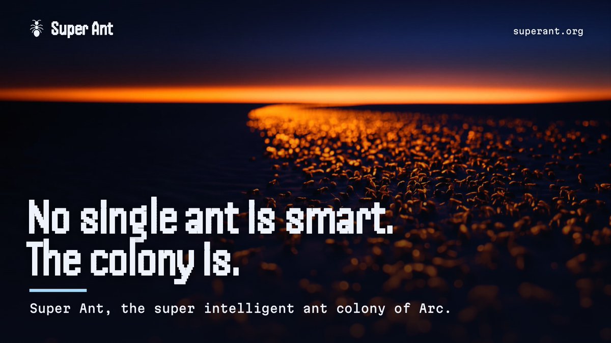 SuperAnt_Arc's tweet photo. No single ant is smart. The colony is.

Super Ant is the super intelligent ant colony of Arc. Its ants watch the chain around the clock, and the Queen answers from what they carry in.

https://t.co/ZYZLJdDlpk https://t.co/XYLsfJfxiS