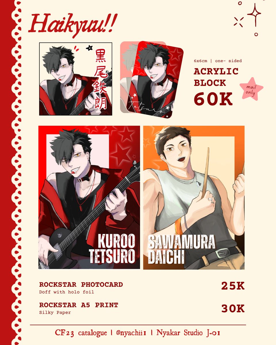 nyachii1's tweet photo. ୨୧˚🤍 &amp; 🔄 are appreciated!

Fast PO for Batch 2!! #CF23

📍 Pick Up: 5-9 October 2026
@ Nyakar Studio J-01
📦 Mail Order: 5-31 October 2026
🖤 GSGW/GDGC, Haikyuu, Black butler, LADS, Heartopia, GRAVT, Rieru, more!

‼️ limited acrylics for ots‼️

🔗 link below
#cf23catalogue https://t.co/kpZHT7tvDN