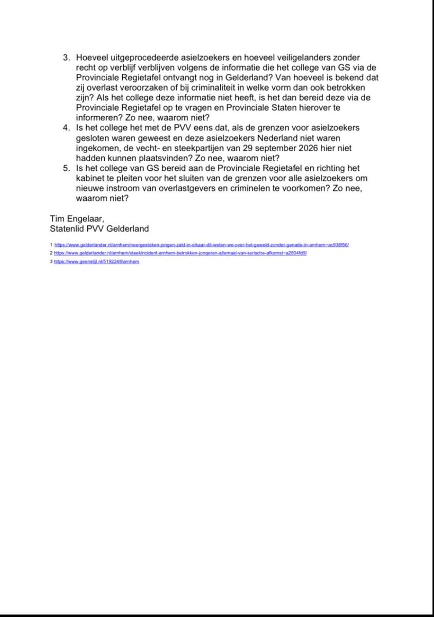 THDEPVV's tweet photo. Statenvragen @PVVGld: Provinciale Regietafel: vuist op tafel voor veilige
steden en vertrek van uitgeprocedeerd asieltuig. #PVV #PVVGelderland #PSgld https://t.co/msjUKsDfnc