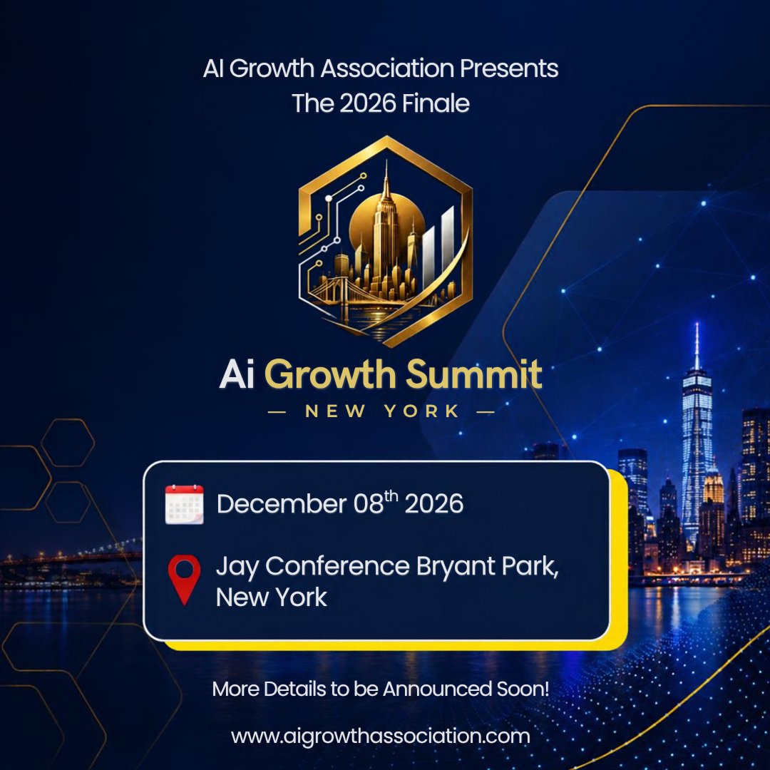 AiGrowthSummit's tweet photo. The 2026 Finale lands in New York.
AI Growth Summit

📅 Dec 8, 2026
📍 Jay Conference Bryant Park

More details soon.
 https://t.co/OQITvitWx9

#AIGrowthSummit #AI2026 https://t.co/sFKu2EJmCx