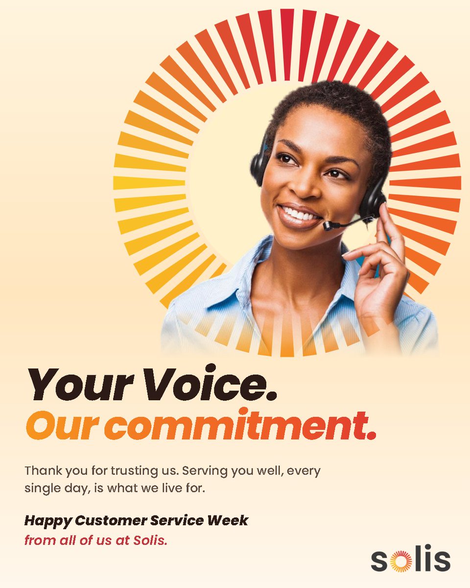 SolisFinance's tweet photo. Every interaction is an opportunity to listen, care, and make a difference. 

At Solis, your voice matters, and we’re committed to giving you the service you deserve. Happy Customer Service Week!

#CustomerServiceWeek #YourVoiceMatters #SolisFinance https://t.co/sUVG9UCGtW