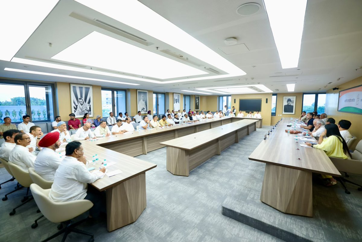 INCIndia's tweet photo. Illegally taking away the right to vote is an anti-national act, and Gyanesh Kumar has done this to benefit the BJP. It is treason, and all those involved should be held accountable.

Today, an important meeting held at Indira Bhawan with Congress General Secretaries, State In-charges, and State Presidents on the issue of vote chori.

Congress President Shri @kharge, Leader of Opposition Shri @RahulGandhi, and Congress General Secretary (Org.) Shri @kcvenugopalmp were present at the meeting.

📍 New Delhi