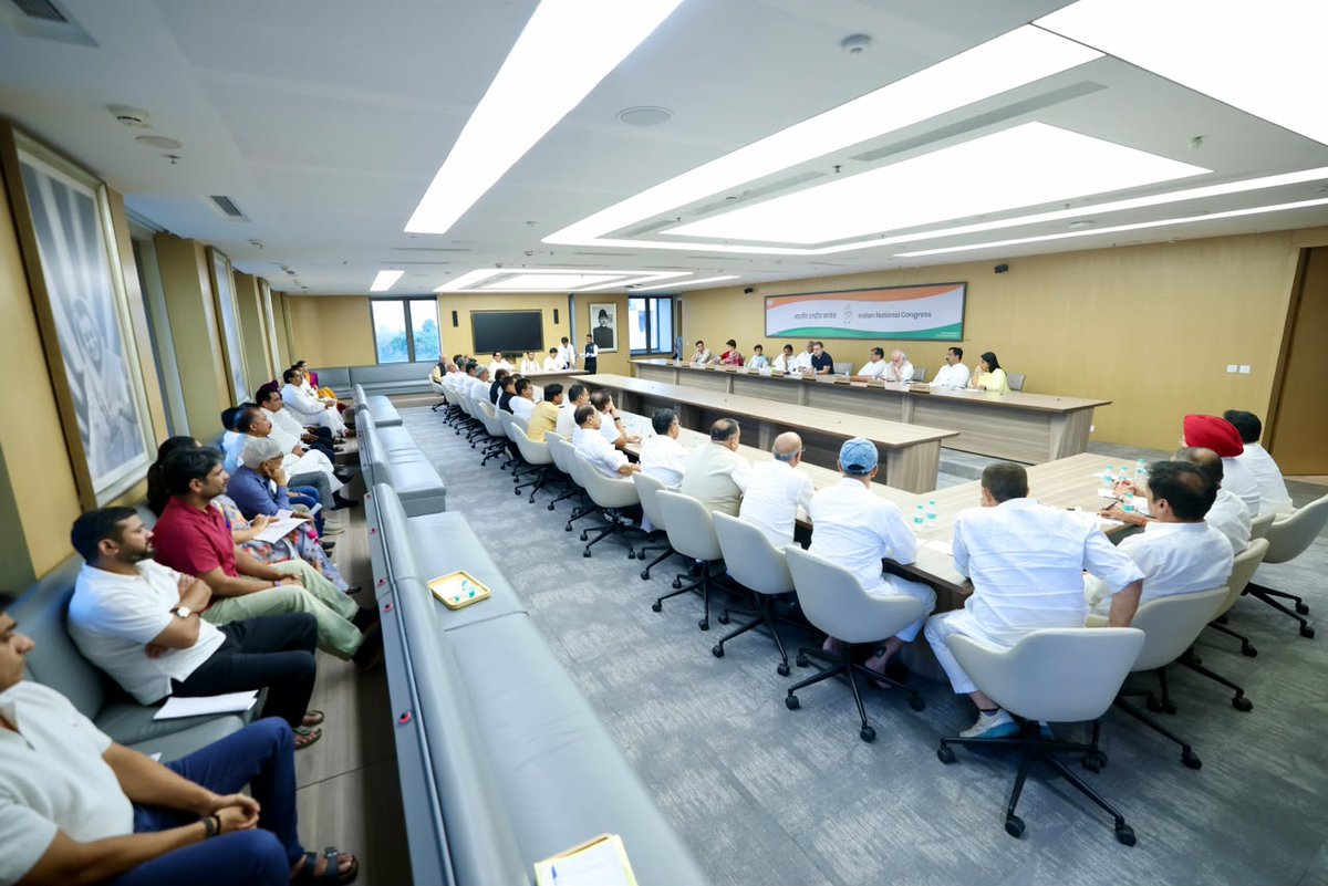 INCIndia's tweet photo. Illegally taking away the right to vote is an anti-national act, and Gyanesh Kumar has done this to benefit the BJP. It is treason, and all those involved should be held accountable.

Today, an important meeting held at Indira Bhawan with Congress General Secretaries, State In-charges, and State Presidents on the issue of vote chori.

Congress President Shri @kharge, Leader of Opposition Shri @RahulGandhi, and Congress General Secretary (Org.) Shri @kcvenugopalmp were present at the meeting.

📍 New Delhi