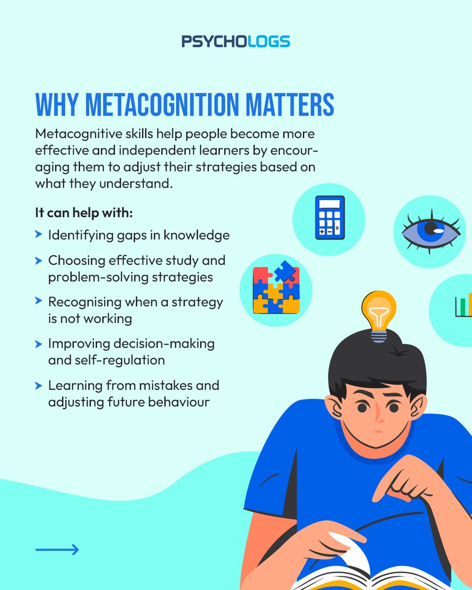 PsychologsIndia's tweet photo. Do you ever think about how you think?

That’s metacognition, understanding and monitoring your own thinking and learning to improve how you approach tasks.

#Metacognition #Psychology #CognitivePsychology #Learning #PsychologyStudents #SelfRegulation https://t.co/15uTDGkQj7