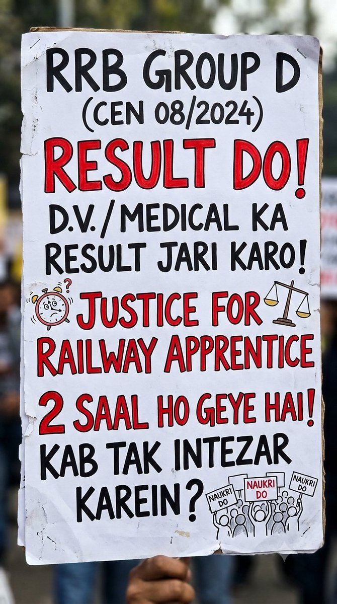 anis_maiti's tweet photo. @PMOIndia @AshwiniVaishnaw @RailMinIndia @WHO @UNHumanRights @RailwaySeva @CJP_for_India #cen082024_dv_result_do
Rrb group d 
Cen 08/ 2024
Dv. Medical . Result do ..
Justice for railway apprentice 
2 years ho geya ha https://t.co/Skzxj7oWGY