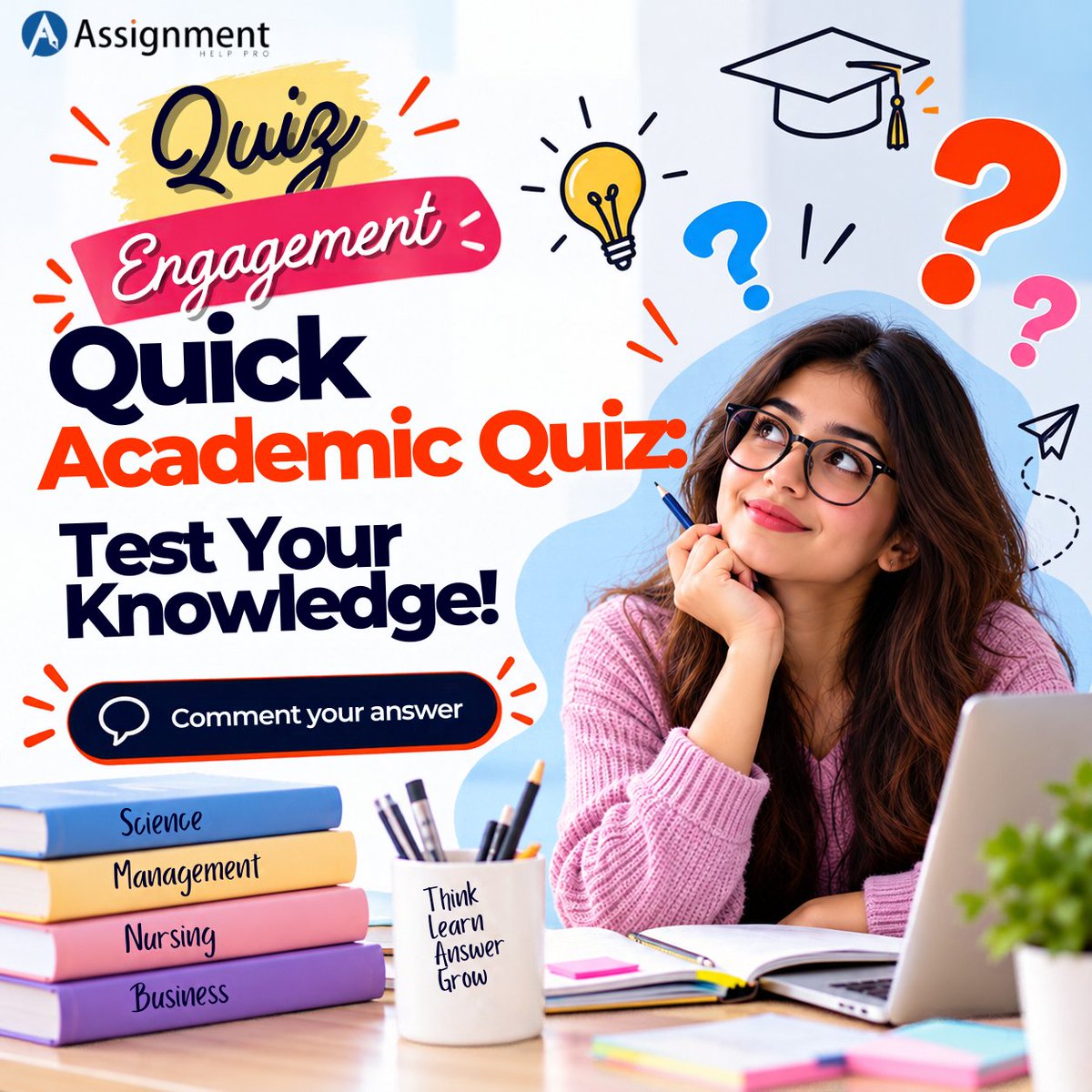 prosassignments's tweet photo. 🧠 Think You Know It? Take the Academic Quiz!
📚 Test your knowledge across Science, Business &amp; more! Drop your answer below, tag a friend &amp; take the challenge! 🔥
👉 Comment your answer!
🌐 https://t.co/TaRzv9WAmv
📞 +61 2 8880 5733
#AcademicQuiz #QuizChallenge #StudentLife https://t.co/Ug6le3kTcP