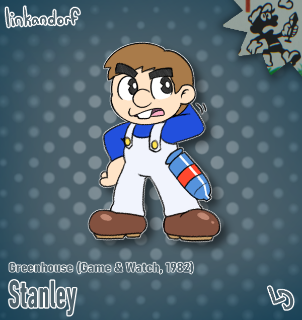 everymariochara's tweet photo. #20 - Stanley

Greenhouse (Game &amp; Watch, 1982)

Donkey Kong's newest rival, Stanley the Bugman! Protector of plants, banisher of bugs, guy who I wish would show up again but Nintendo hates me specifically so it'll never happen. https://t.co/jeT5PrQ9Dm