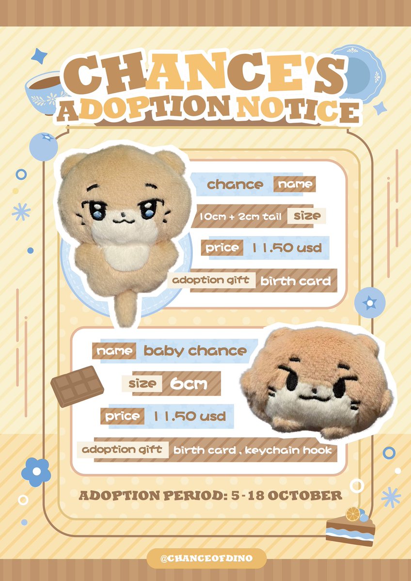 chanceofdino's tweet photo. 𝗖𝗵𝗮𝗻𝗰𝗲’𝘀 𝗔𝗱𝗼𝗽𝘁𝗶𝗼𝗻 𝗡𝗼𝘁𝗶𝗰𝗲 ✏️
🦦 세븐틴 디노 인형 SEVENTEEN DINO DOLL

🗓 10.05 ~ 10.18
🌎 https://t.co/ttfIPCnrDW 
🇰🇷 https://t.co/nItEE2vibT 

📌 please RT! will choose 2 people to receive each for free 🦦💙

#세븐틴 #SEVENTEEN #디노 #DINO https://t.co/YHdyIO2PdL