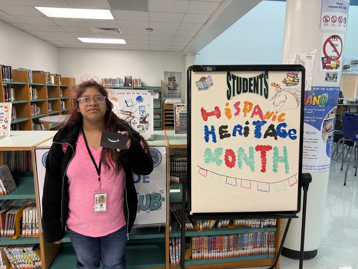 Aldine9Library's tweet photo. 🎉 A huge congratulations to our September library contest winners: our top-visiting teacher for bringing classes in all month, and our incredible student who has already checked out a mind-boggling 90 books! Thank you both for making reading a priority! 📚✨ https://t.co/KkbWUIEf2Z