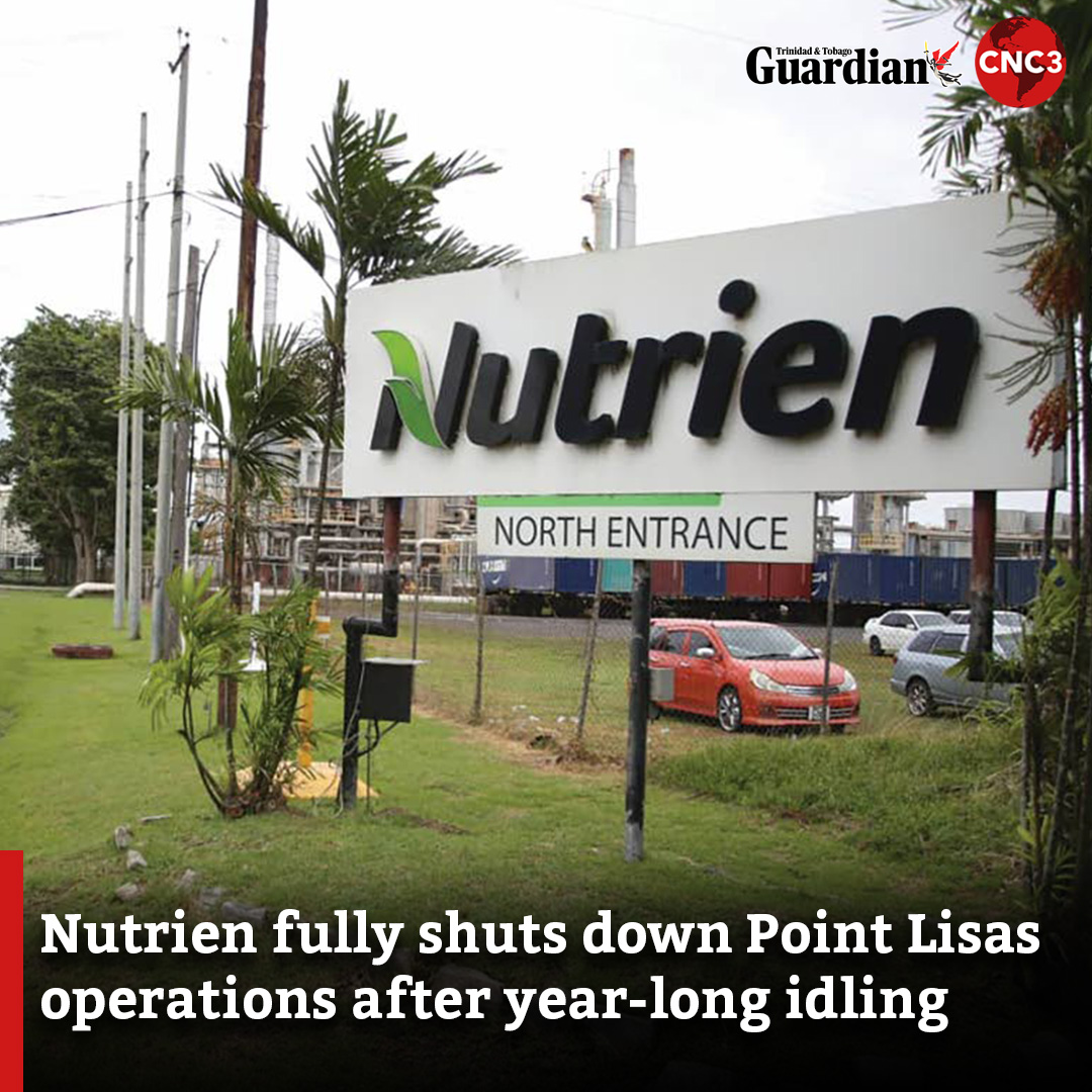 CNC3TV's tweet photo. After almost a year of idling its Point Lisas nitrogen plant, Nutrien is shutting down its Trinidad operations, with staff being informed today that retrenchment is about to begin.

Read more:
https://t.co/0qKkw8mnD9 https://t.co/DAnrPuxDlU