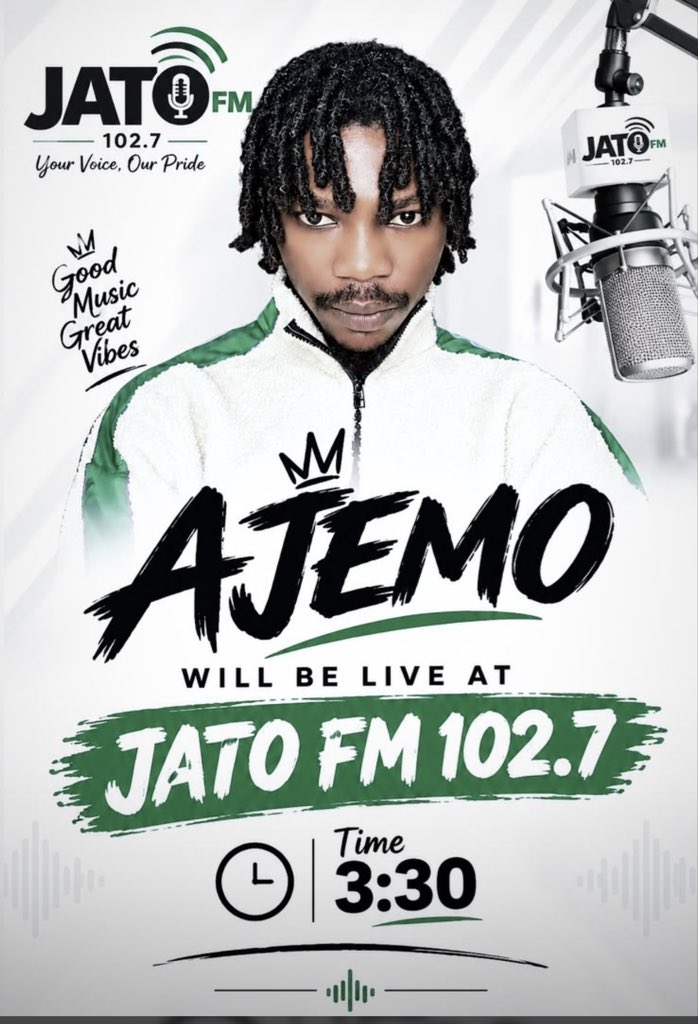 1AJEMO's tweet photo. Join me by 3:30pm I will be live at Jato 102.7fm Okene. https://t.co/5cYJNyrveQ