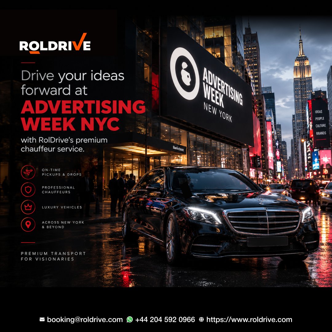 Rol_Drive's tweet photo. Arrive ready to connect, create, and lead at Advertising Week NYC with RolDrive’s luxury chauffeur services.
Learn More: https://t.co/dJxSZY4Q9V
Connect with us via WhatsApp +44 204 592 0966
#AdvertisingWeekNYC #NYCChauffeur #LuxuryTravel #CorporateTravel #RolDrive https://t.co/fb0dDTPjiv