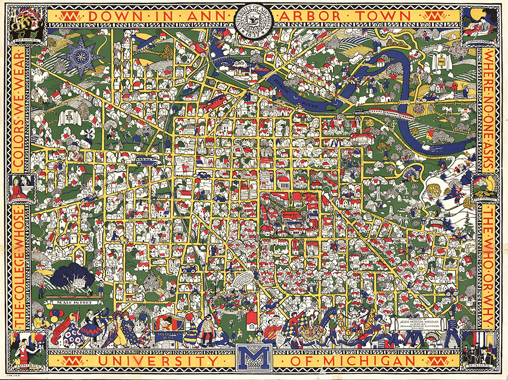 UMichLibrary's tweet photo. This #MapMonday, learn more about the research done for our Down in Ann Arbor Town exhibit by curators Ava Pustulka (’28) and Anna Rohl, map curator at Clark Library. Watch their recent talk, on YouTube: https://t.co/m5ccwE3i6Q https://t.co/XoH1xB4v86