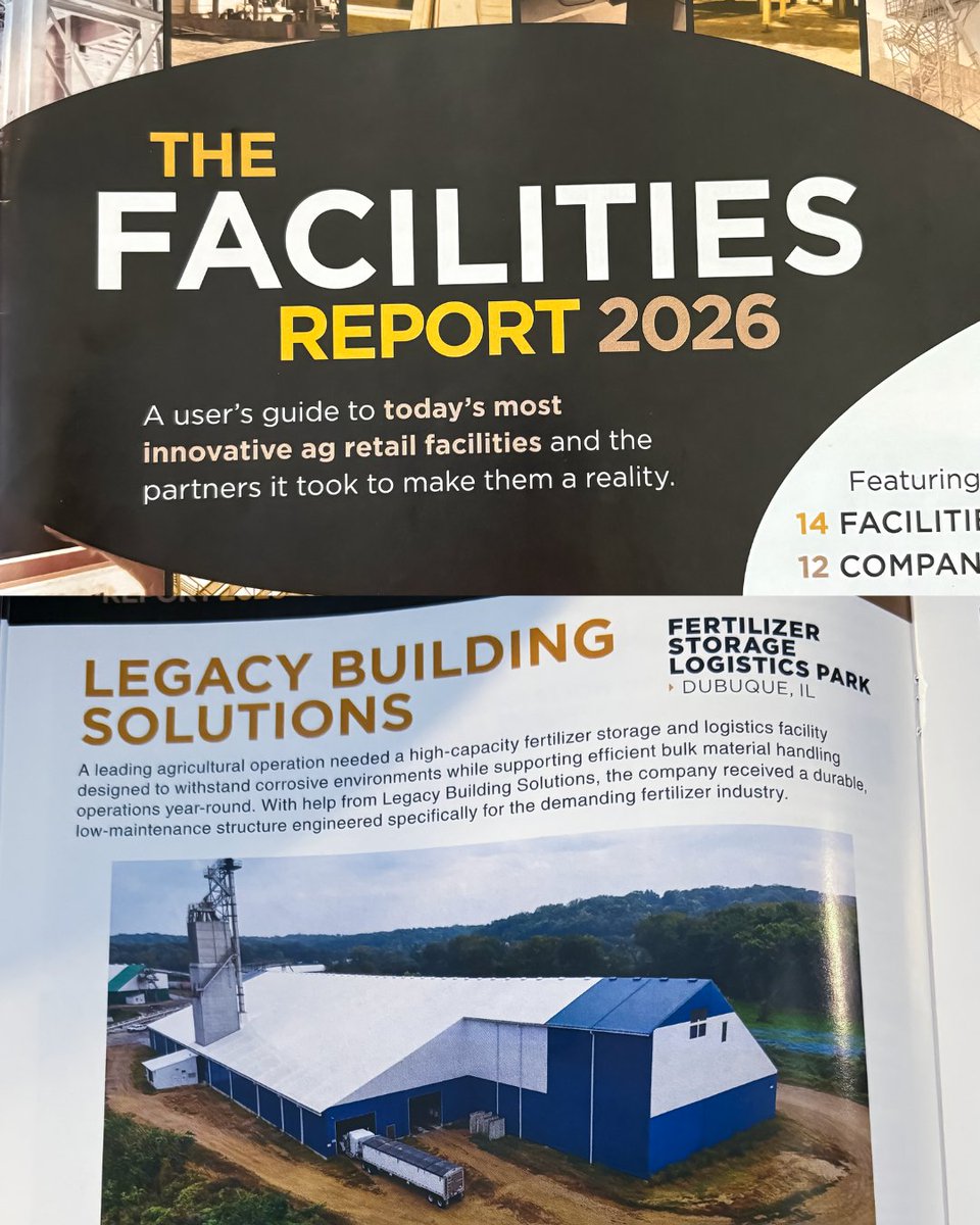 Legacy_Building's tweet photo. Check out our feature in CropLife’s 2026 Facilities Report!
See how we are helping agricultural operations create durable, efficient facilities built for the demands of the industry. https://t.co/H3ut0AJ2CA
#Agriculture #AgRetail #BulkStorage #FacilityDesign https://t.co/ryxTbRkAn5
