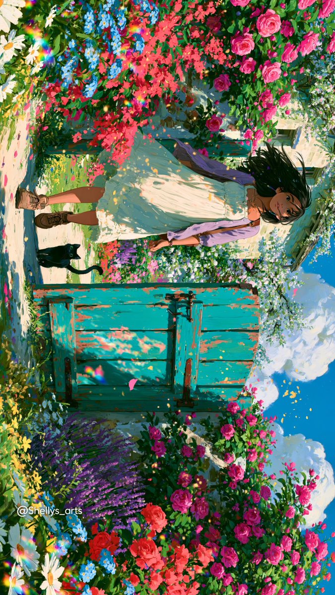 shellys_arts's tweet photo. Spring Daydreams 🌸✨🐈‍⬛

A little spring adventure where every path feels touched by magic. 🌷

✨ Follow @shellys_arts for more magical worlds!
🖥️ High-res wallpapers &amp; prints on Ko-fi. Link in bio.

#aiart #aestheticart #digitalart #animeart #springart https://t.co/0z2XnoQfS9