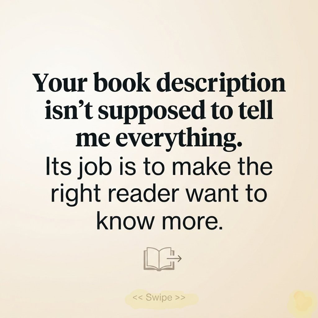 abdulbasitsube's tweet photo. Your book description shouldn't tell me everything, it just needs to make the right reader want to know more. 📷📷
Stop treating it like a plot summary. 
#WritingCommunity #IndieAuthor #BookMarketing #AuthorTips #AmWriting https://t.co/deEZYGSRFo