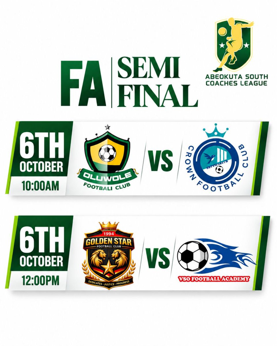 AbkSouthLeague1's tweet photo. FA CUP TUESDAY FIXTURES: SEMI-FINAL 

#ASCL26 #Grassrootfootball https://t.co/pMVm2jF45H