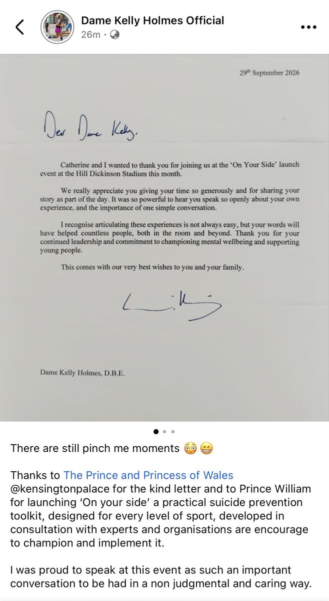 tokkianami's tweet photo. Prince William’s letter to Dame Kelly Holmes, thanking her for joining him and Catherine at the recent launch of the ‘On Your Side’ initiative ✉️ https://t.co/m08GYqhK8V