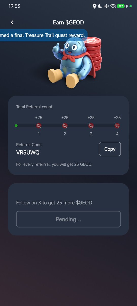 Kynoszr's tweet photo. @TokenRunApp Why is this follow X task always pending from the first day, now it's almost the seventh day? https://t.co/bpStlLHjWp