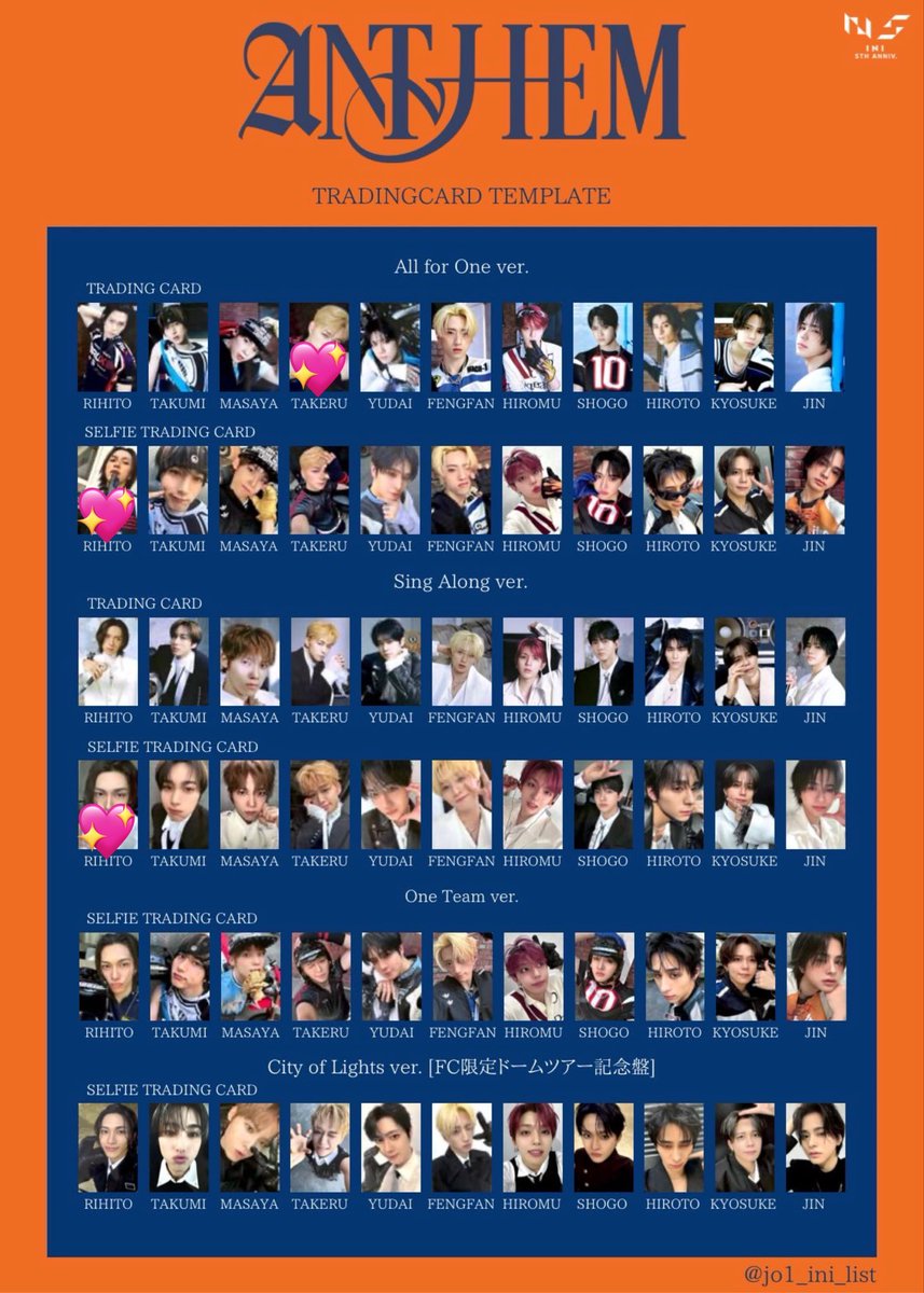maru_1232c's tweet photo. INI anthem 封入 特典 ラントレ

譲　画像1枚目　（西 木村 許 田島 高塚 後藤 尾崎 佐野 池﨑 松田）

求　画像2枚目　💖＞後藤池﨑特典なんでも

セルカはセルカ同士優先、異種◎

郵送>オフラ関西>京セラ両日

お気軽にお声掛けください🍀

#INI交換 https://t.co/wJBm6Wz4Fq