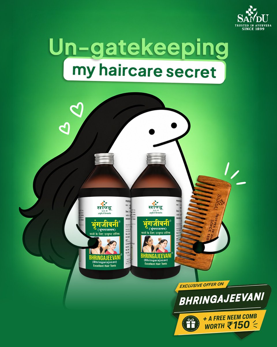 Sandu_Pharma's tweet photo. When someone asks how my hair looks good everyday...
And I point them to Bhringajeevani!
👉Shop Now: https://t.co/7meyjrhMzO
#Bhringajeevani #SanduPharma #FreeNeemComb #ComboOffer #Ayurveda https://t.co/c3WQn6d7sz