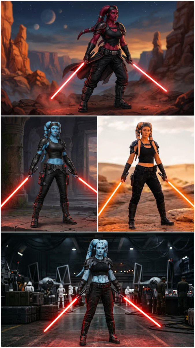 Buzzy_Jones_Jr's tweet photo. Which of these Twi'liek designs loose good for a Dark Jedi?
I think I want to avoid red, pink and the teal Twi'leks to avoid confusion with Talon, Devon and Aayla.
#StarWars #fanfiction #Designs #Twilek #Twileks #DarkJedi #AI #AIdesigns #AIart https://t.co/Yyzyq14Sb7