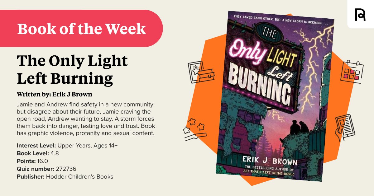 AccReader's tweet photo. Book of the Week: The Only Light Left Burning by Erik J. Brown.

A gripping read for ages 14+ 👀

⭐ Book Level: 4.8
🎯 16 AR Points
🔎 Quiz: 272736

Find it on AR Bookfinder 👇
https://t.co/XOqvQrSV7L

#BookOfTheWeek #AcceleratedReader https://t.co/UhKXFqJtLV
