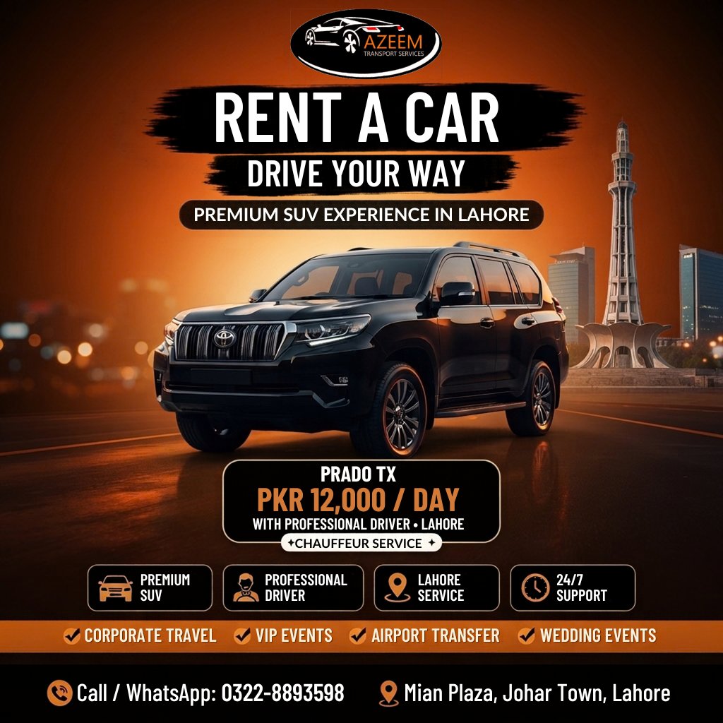 azeemrentacar02's tweet photo. 🚙 Toyota Prado TX — Lahore

Travel in luxury with a professional driver.

💰 PKR 12,000/day
👨‍✈️ With Driver
📍 Lahore
📞 0322-8893598
Ideal for VIP, corporate travel, airport transfers &amp; events.
#PradoRental #Lahore #CarRental #AzeemRentACar #LuxurySUV https://t.co/naupKRuoyn