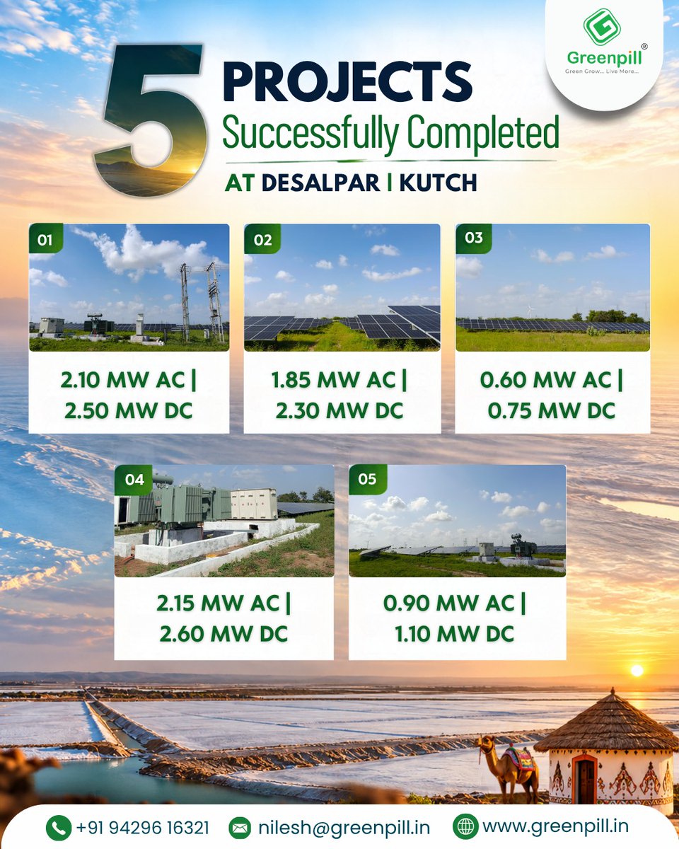 greenpilloffc's tweet photo. ⚡ 5 Projects Successfully Completed at Desalpar, Kutch!   

Greenpill delivers a major industrial solar milestone

Powering industrial growth with clean energy:

🌐 https://t.co/1JpgQWsDAc   

#SolarEnergy #CaptiveSolar #SolarEPC https://t.co/ybfZzPCK8A