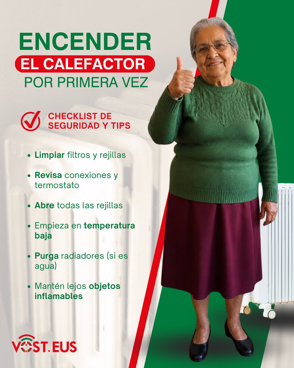 VOSTeuskadi's tweet photo. ¿Ya vas a encender el calefactor por primera vez?
Antes de darle al botón… mira esto.

Puede ahorrarte más de un problema 🔥
Guárdalo para cuando lo necesites.
#Calefacción #TipsHogar https://t.co/eA4Tmcf3dw