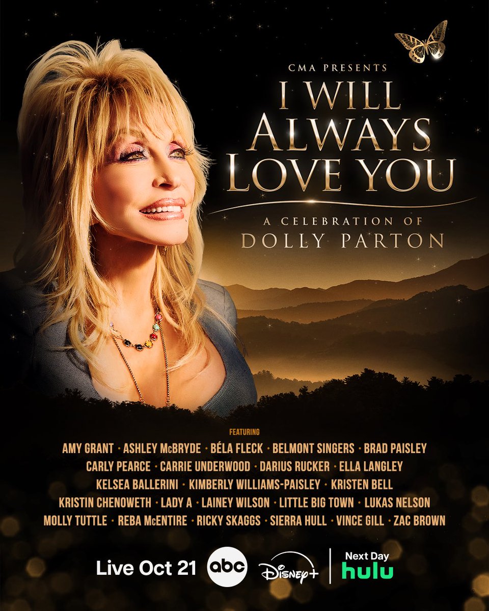 CountryMusic's tweet photo. Celebrating a true Country Music icon. 🤍
Join us for “CMA Presents I Will Always Love You: A Celebration of Dolly Parton,” LIVE Wednesday, Oct. 21 at 9/8c on @ABCNetwork and @DisneyPlus. https://t.co/VIFojts7kI