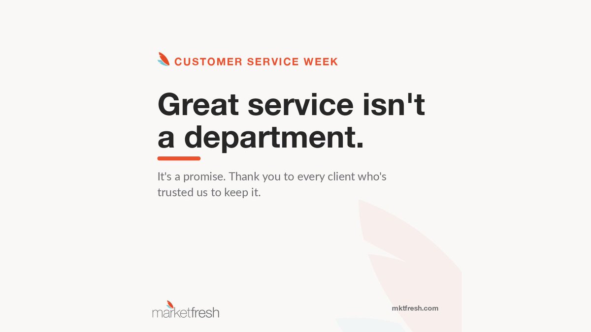 mktfresh's tweet photo. Great service isn't a department. It's a promise.
Happy Customer Service Week, and thank you to every client who's trusted us with their brand. ๐ฑ
#CSWeek #CustomerServiceWeek https://t.co/xNdD4O4oqY