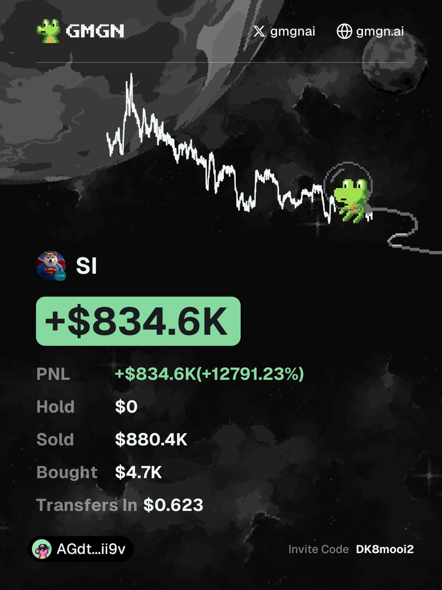 dikerdale's tweet photo. I made over $800K off $SI, fully sold it today..

I was the first to call $SI, and it went all the way to $45M. 993 fucking x.

I’d be lying if I said I expected anything this ridiculous.

Years in this game and I still get moments where I just sit back and think, how is it even possible to make large amounts of money like this in life without memecoins.

Shoutout to everyone who caught it with me and listened. 

GG. On to the next. 🫡