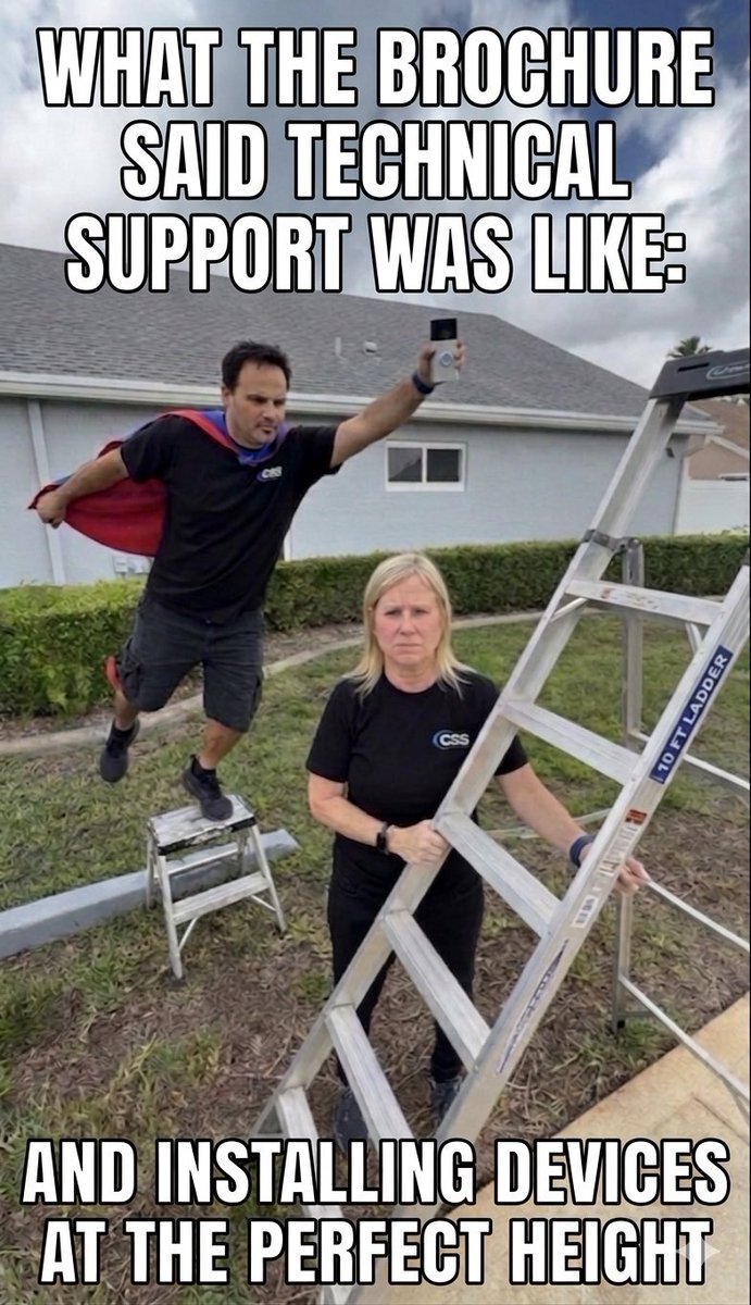 CSS_RPB_Florida's tweet photo. Brochure: “Professional technical support.��
CSS technical support: 🦸♂️🪜😂
We take customer service seriously. The superhero entrances are just part of the package.
#CSSMan #CustomerService #SecurityCameras https://t.co/EN91m0CPBE