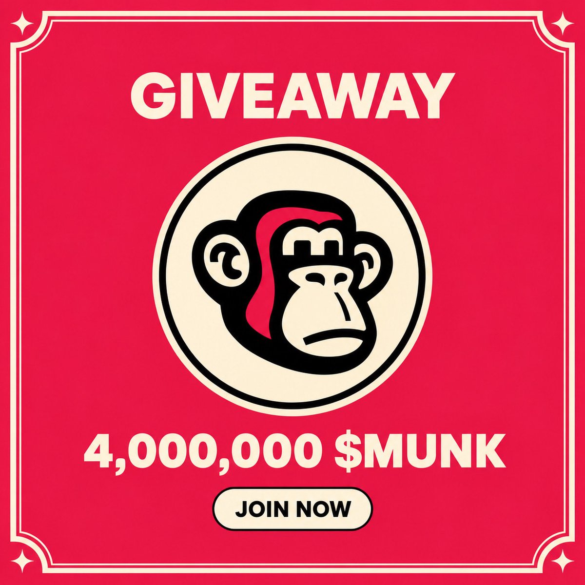 winmunk's tweet photo. GIVEAWAY  4,000,000 - $MUNK from MUNK COIN each will receive 350 $USDT for 2000 fastest people 🎁

  - Follow @winmunk 
  - RT + Like
  - Comments $SOL address

Giveaway ends 12 hours ⏰ https://t.co/Bgo93WCOlq
