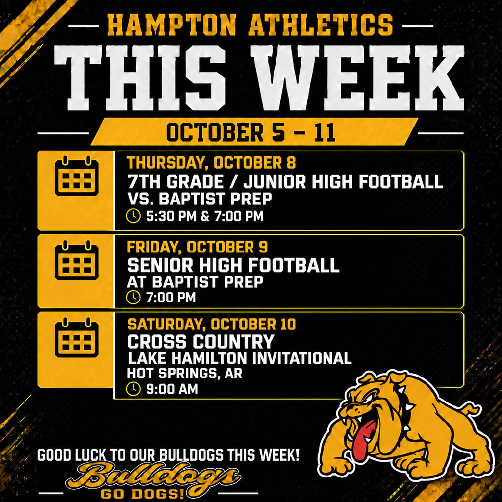 HSDBullDogs's tweet photo. Game face on! Here is where you can catch the Hampton Bulldogs in action this week! https://t.co/H4f84a6afl