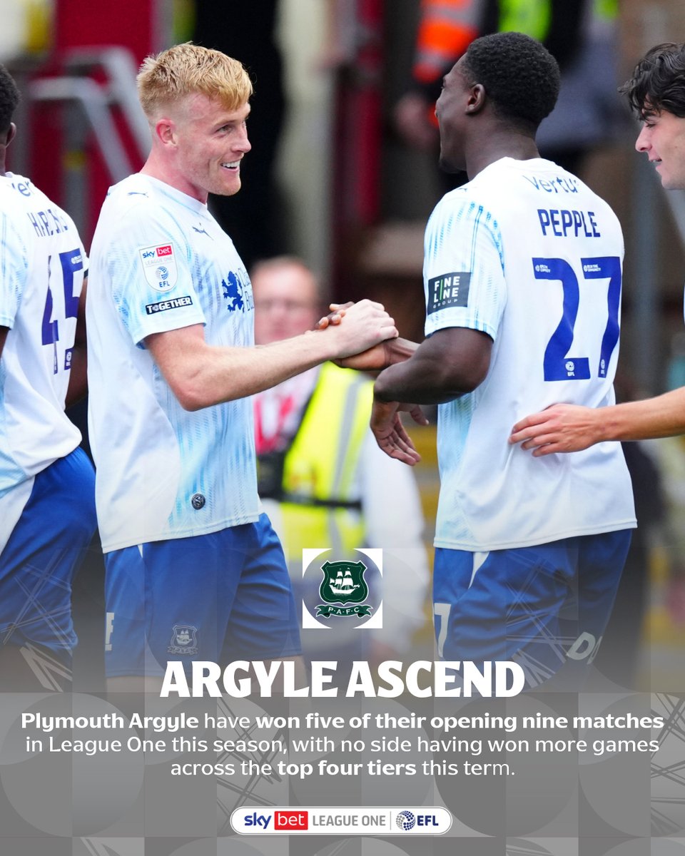 SkyBetLeagueOne's tweet photo. 🔥 @Argyle have only won more games at this stage in one of their previous nine campaigns! 💪

#EFL | #SkyBetLeagueOne https://t.co/EJ5sAw3yGp