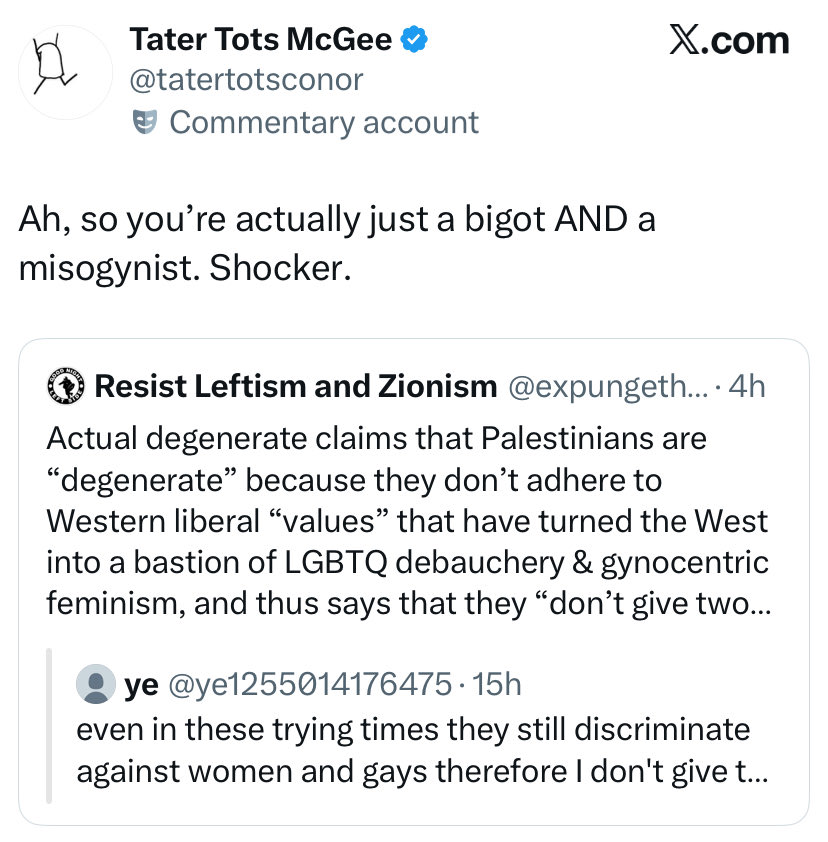 expungetheleft's tweet photo. Oh look, I was called a bigot and a misogynist by a Kamala-glazing Zionist who spends all day kissing Zionist and Democrat ass, crying about “antisemitism” the moment anyone opposes their beloved terrorist state, and gets triggered whenever their political masters are called out https://t.co/8r55jTRnlg