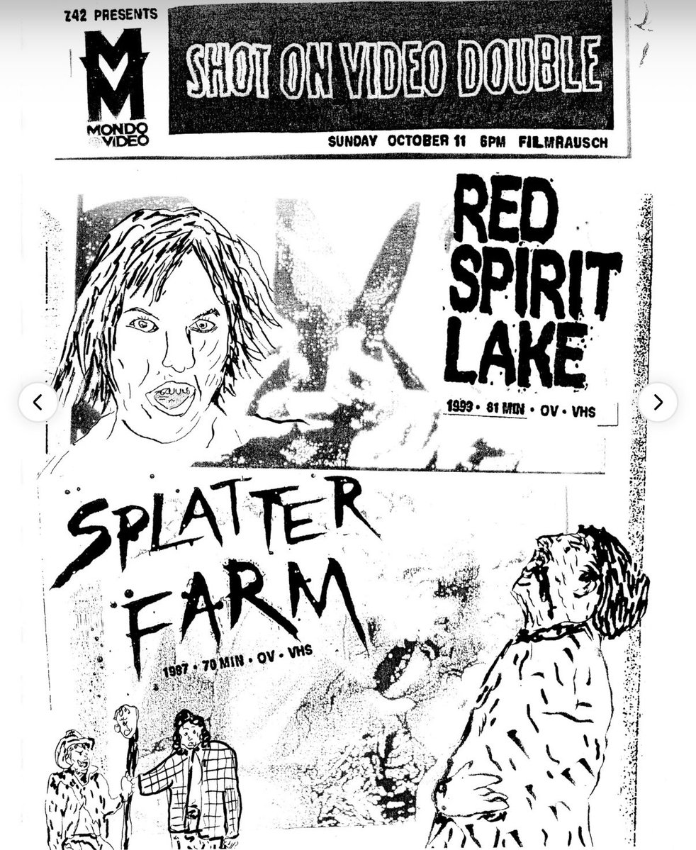BigVinVader's tweet photo. Not relevant to folks here, but next Sunday in Berlin Zelluloid 42 will be screening Red Spirit Lake and Splatter Farm from my VHS copies! I’ll be giving a virtual intro to SOV horror and both films, and Charles Pinion will be talking about RSL. With original Josh Rievel art. https://t.co/hsJpa1Ixf0