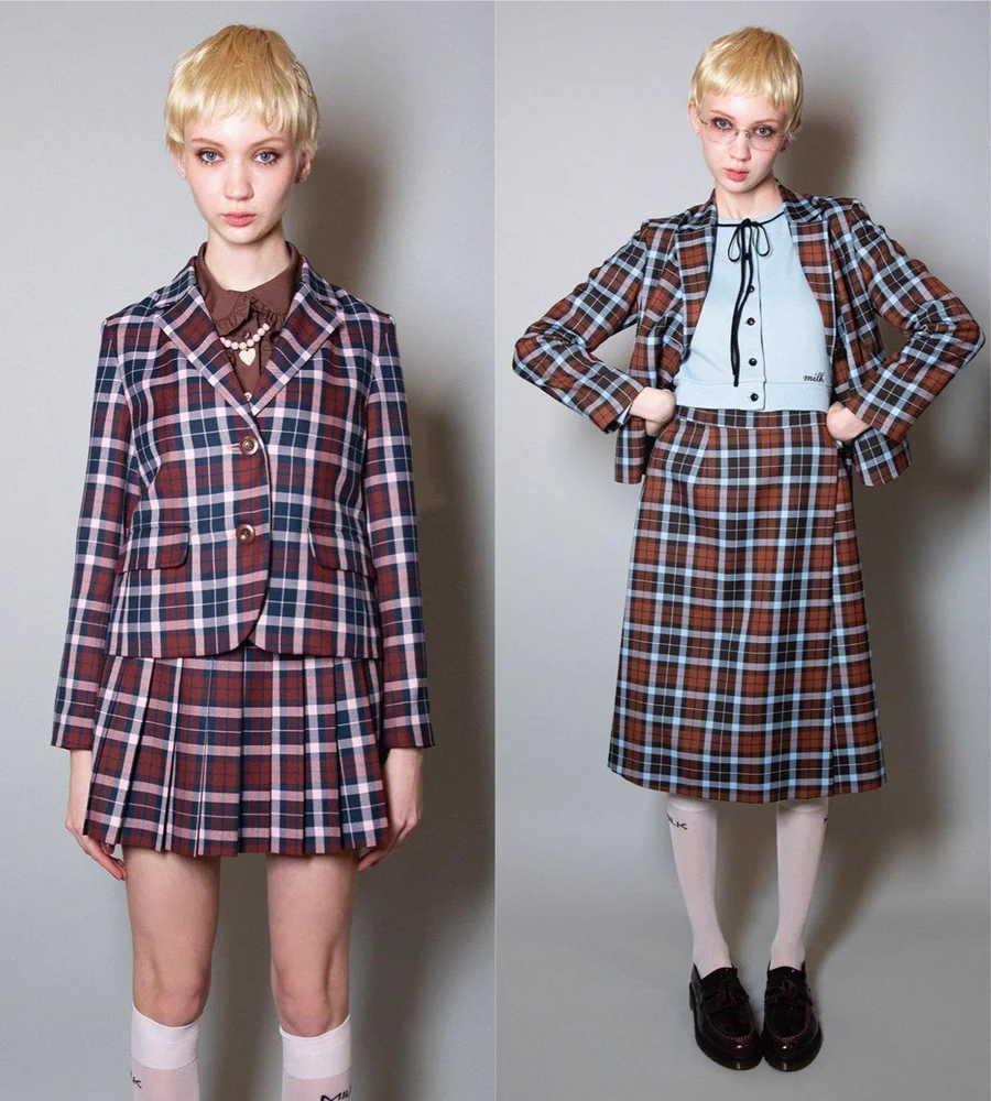 Fashion Press on ミルク 外国の学舎 着想チェック柄ウェア ジャケット プリーツスカートで制服風コーデ - https t co dU9WF5ulxS