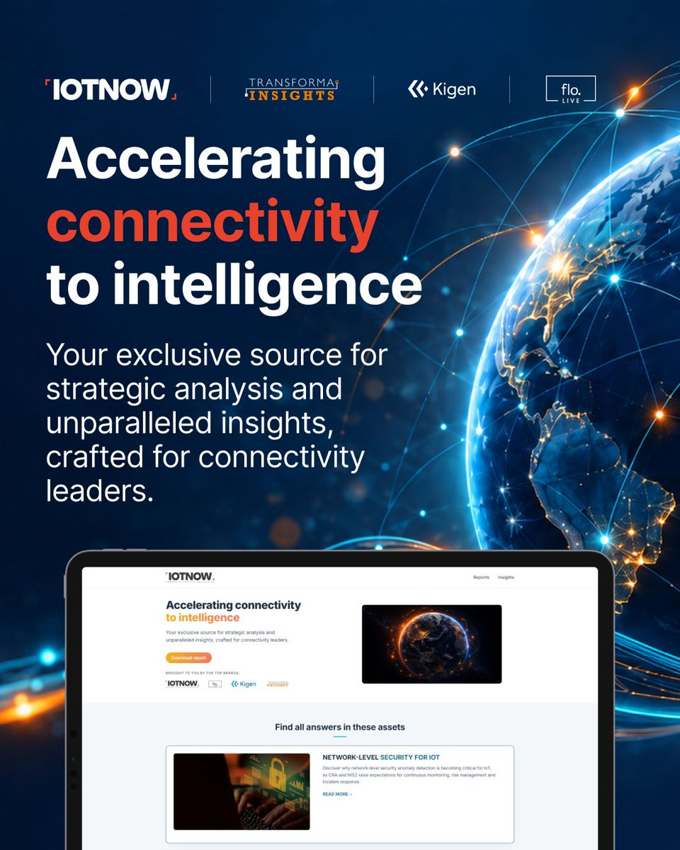 IoTNow_'s tweet photo. Is your #IoT connectivity strategy ready for what's next?

The new Connectivity Hub from IoT Now, #FLOLIVE® @floLIVE7 , @Kigen_Ltd & @transformatweet explores #SGP32, #eSIM and the future of global IoT.

Explore it here: https://t.co/d172aatDid

#IoTConnectivity #TechNews #DigitalTransformation