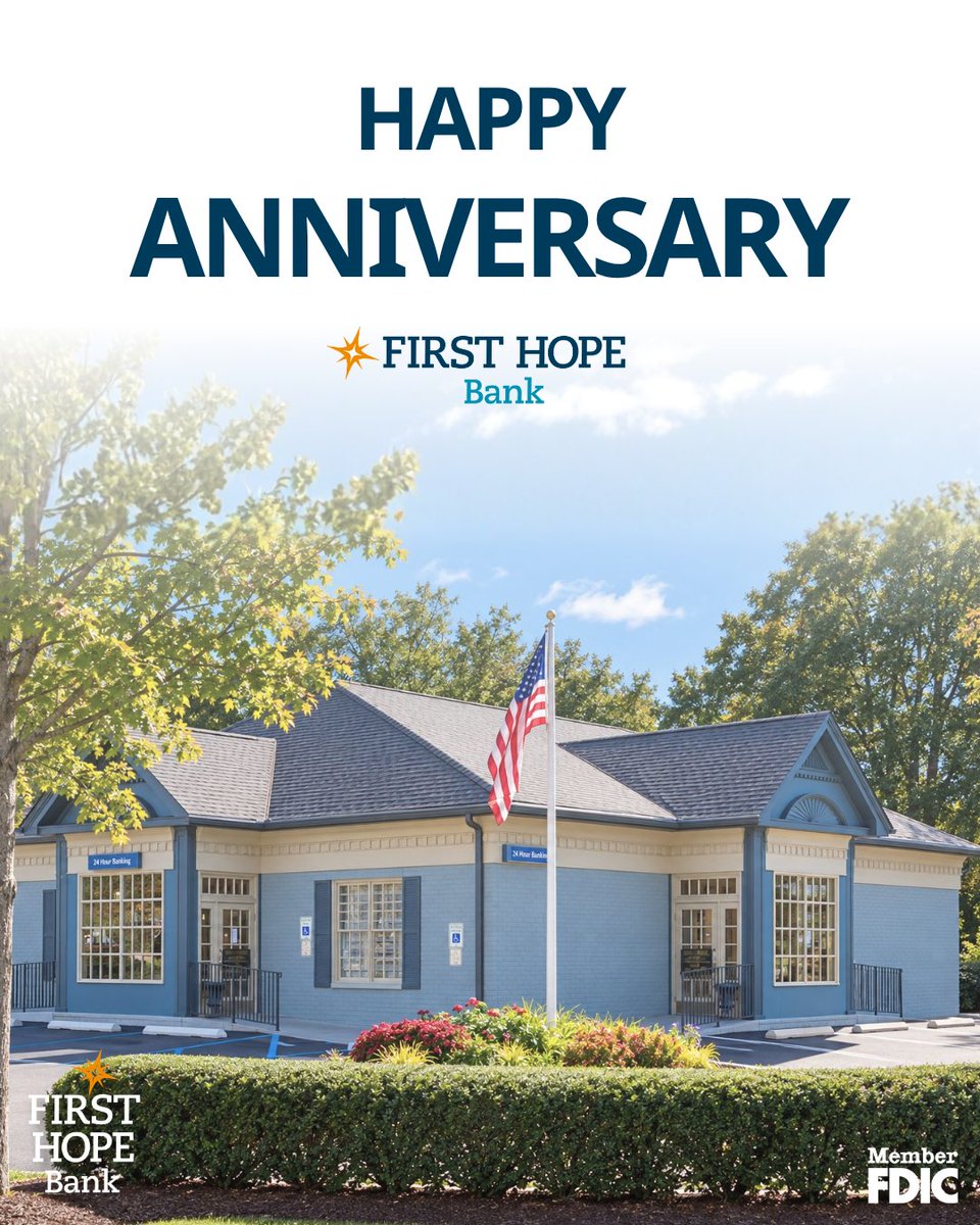 FirstHopeBank's tweet photo. 28 years in Hackettstown! 🎉

Since opening our Hackettstown branch in 1998, we’ve been proud to grow alongside the community and build lasting relationships with the people and businesses who call it home.

Here’s to many more years in Hackettstown! https://t.co/xhoxdZHAE3