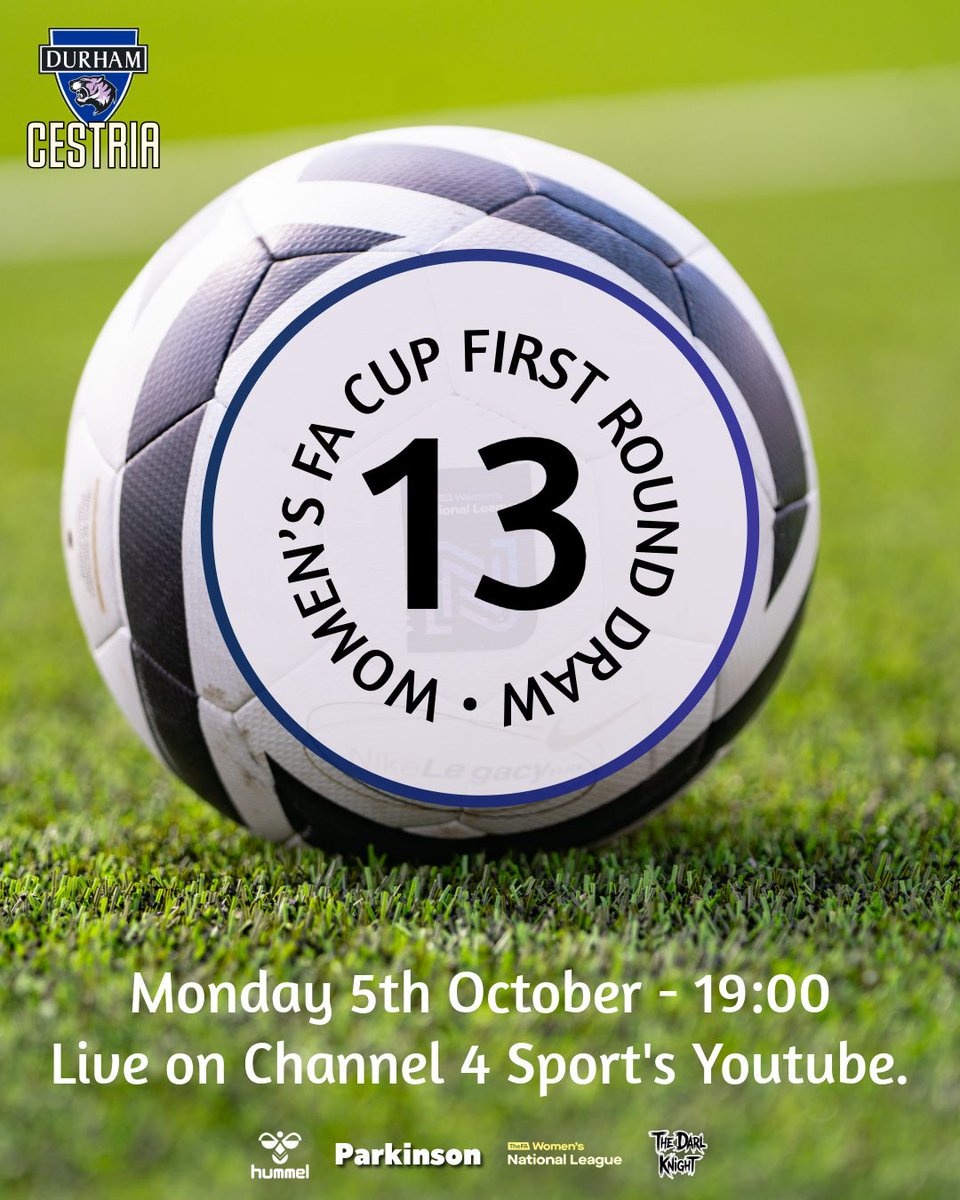 DurhamCestria's tweet photo. We are ball 13 in tonight's Women's FA Cup First Round Draw!

You can watch the draw live on Channel 4 Sport's YouTube channel tonight from 7pm via the link below!

https://t.co/E8TK5imrKE…

#HearUsRoar https://t.co/bs7LtocKqe