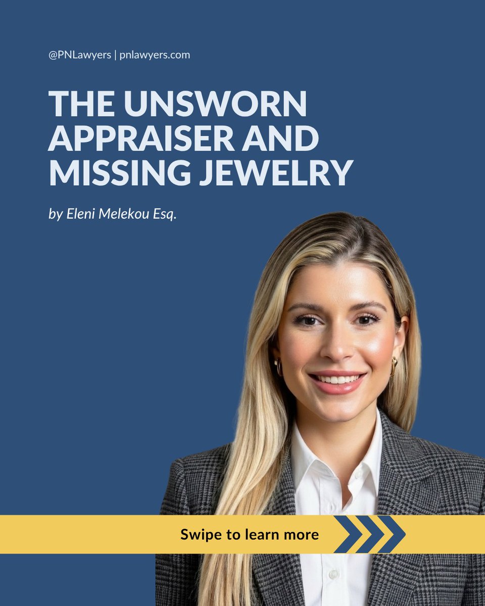 PNLawyers's tweet photo. Can an expert appraiser testify to the value of missing jewelry based solely on what the owner privately told him? A NY court said no. In Narine v. Sewnarain, unsworn claims without receipts couldn't support expert testimony. Swipe to see why. #EvidenceLaw #NYLaw #TrialLaw https://t.co/7R7fe6Suiq