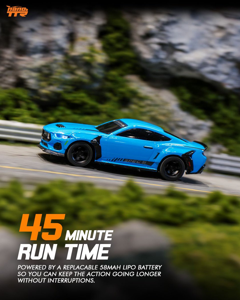 OfficialHPI's tweet photo. The nano-TTR is our in-house, custom-built and designed chassis, fully assembled and ready to roll. Featuring a detailed, fully licensed hard-body replica of the Ford Mustang Spec 5, the nano-TTR delivers the perfect balance of fun and performance in Tiny scale https://t.co/HiO6YXtEsD
