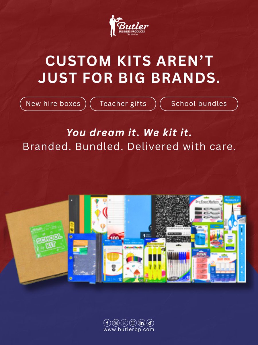 ButlerBusiness's tweet photo. At Butler, we handle kitting and assembly with heart, from Custom School Kits to New Hire Welcome Boxes and Teacher Appreciation Gifts.

You dream it, we build it. Branded, bundled, and delivered with care.

✨ One order. Zero stress. 100% Butler. https://t.co/G2aWN1G0HS