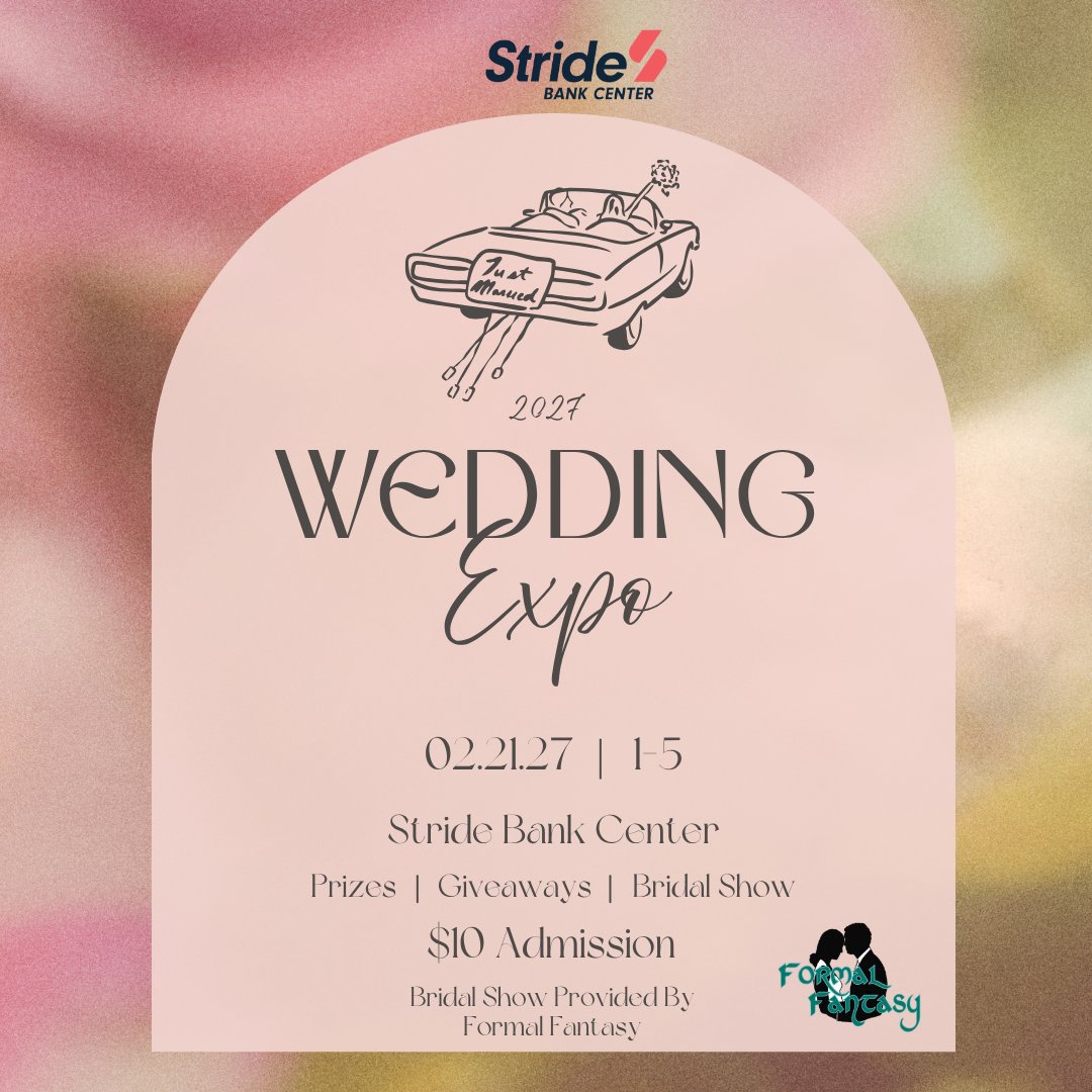 StrideBnkCenter's tweet photo. 💎 Save the date! 💎
The Wedding Expo and bridal show return this February 21. 
Say yes to local vendors and check some to do off that list!
Bridal show provided by Formal Fantasy. https://t.co/UvM6WPWW1h