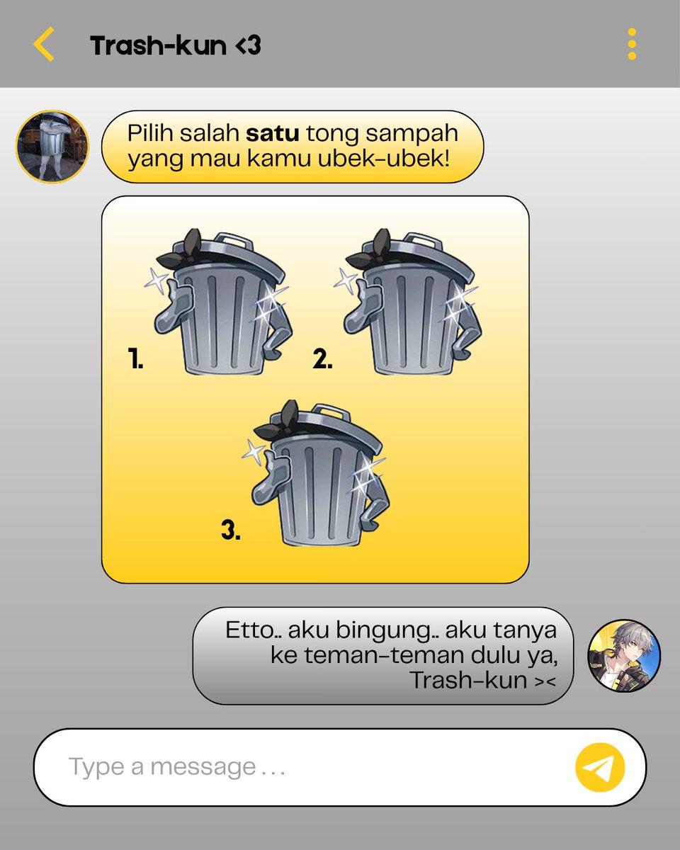 KerjoKeleus's tweet photo. RONDE 3

Eh berkurang lagi tong sampahnya jadi 3. 🤭 Kira-kira dari ketiga paslo—tong sampah, mau pilih yang mana? Ditunggu sampai 20:07. https://t.co/efUu8Sa8ib