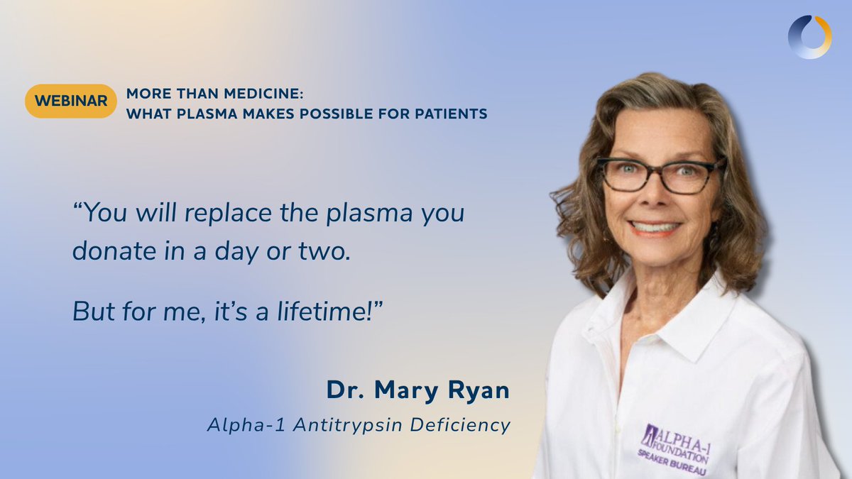 AlphaFriend's tweet photo. International Plasma Awareness Week begins today! Dr. Mary Ryan will bring the Alpha-1 perspective to "More Than Medicine: What Plasma Makes Possible for Patients" today at 10 am ET. Hear from Dr. Ryan and other patients and experts about what plasma and plasma-derived therapies make possible for those who rely on them. Watch live on YouTube at https://t.co/mcqdnVMEOl and learn more at https://t.co/Vb67HJW7Vg. #IPAW2026