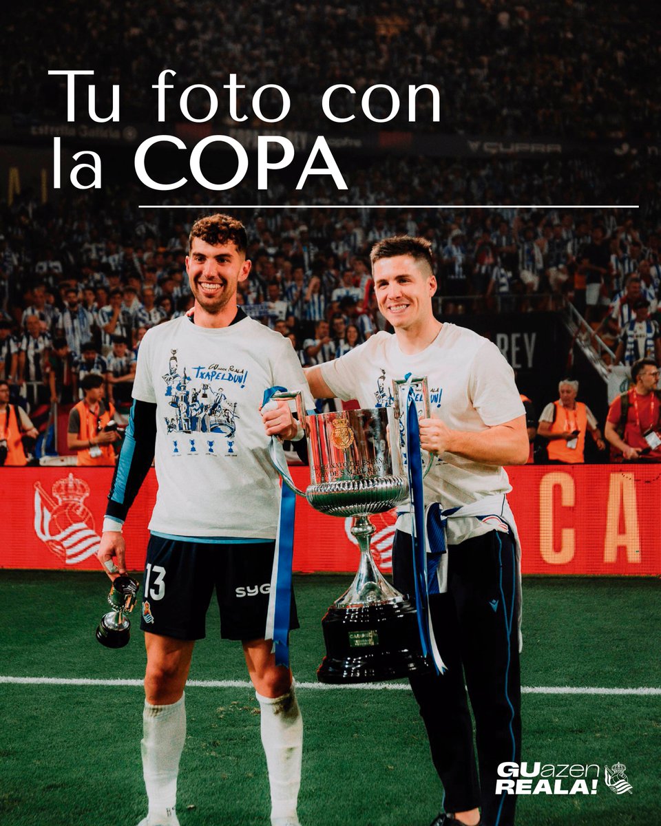 RealSociedad's tweet photo. 📸 Tu foto con la Copa, en Anoeta. 

ℹ️ A partir del jueves en el estadio.

🎟️ Gratuito. https://t.co/xW3kii1Vyl